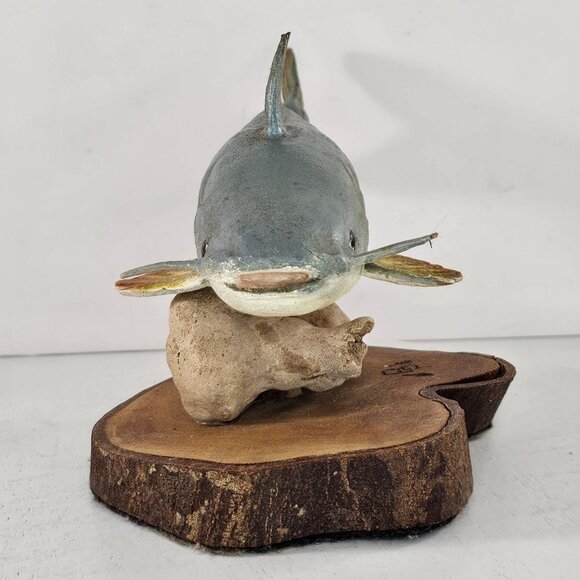 Handcrafted Catfish Wood Sculpture On Natural Base W L Bill Payne Folk Art Fish - Picture 3 of 14